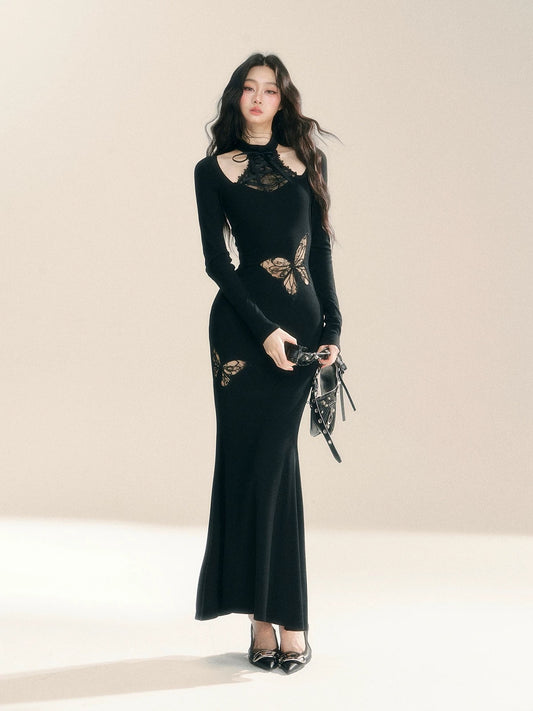 Shaoye Eye Butterfly and Venus French lace sexy dress women's autumn and winter hip fishtail skirt waist long skirt