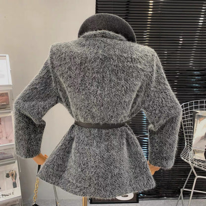 Korean-style lazy style slimming and age-reducing concealed button design versatile loose lace-up waist fashionable long-sleeved jacket for women