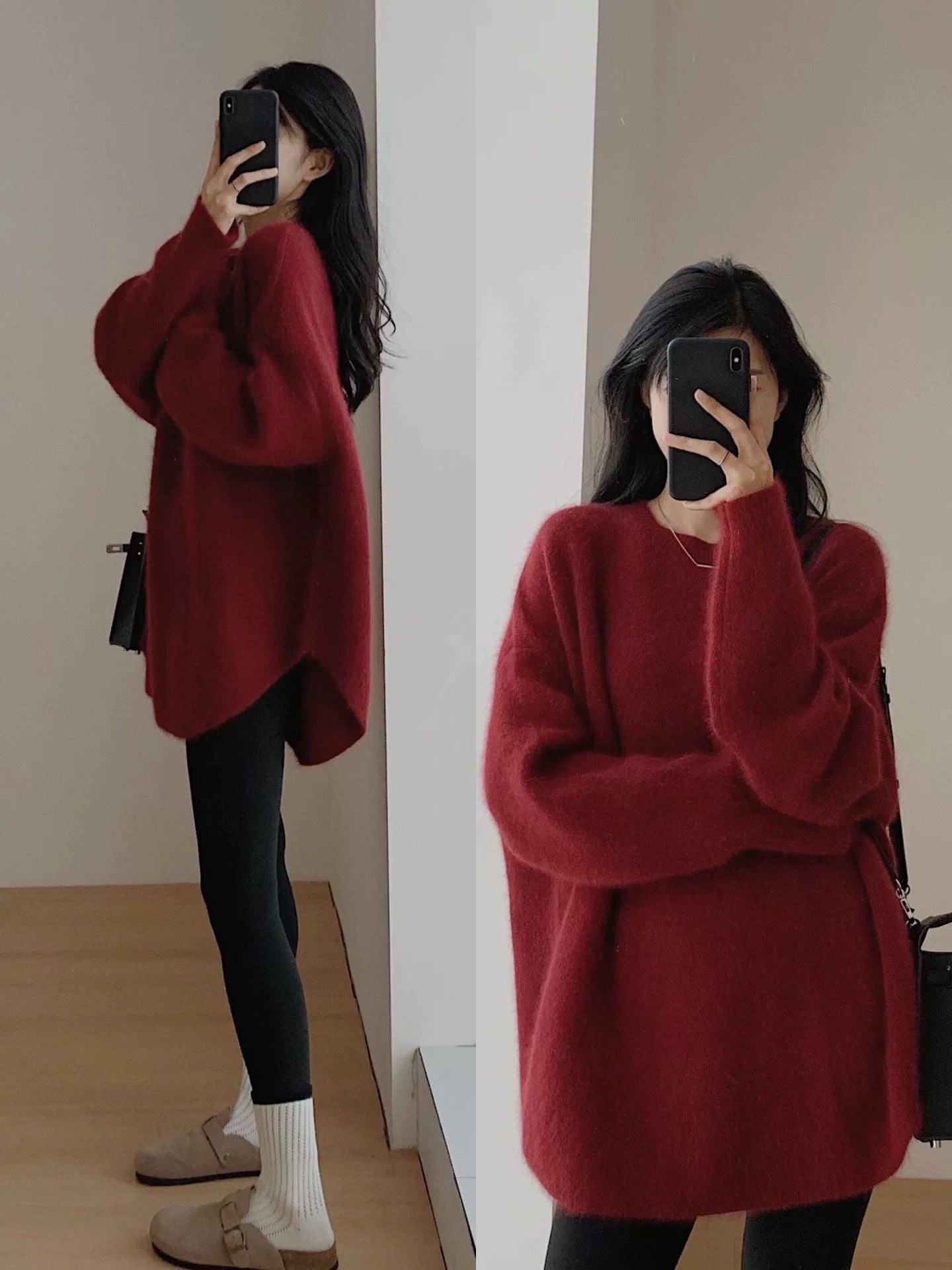 Raccoon velvet pullover sweater for women autumn and winter outer wear mid-length Japanese style lazy retro split knitted sweater winter thickening