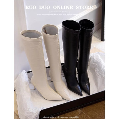 But knee-high boots, women's stretch boots, pointed toe, sexy stewardess boots, plus velvet boots, super high heels, winter stiletto heels