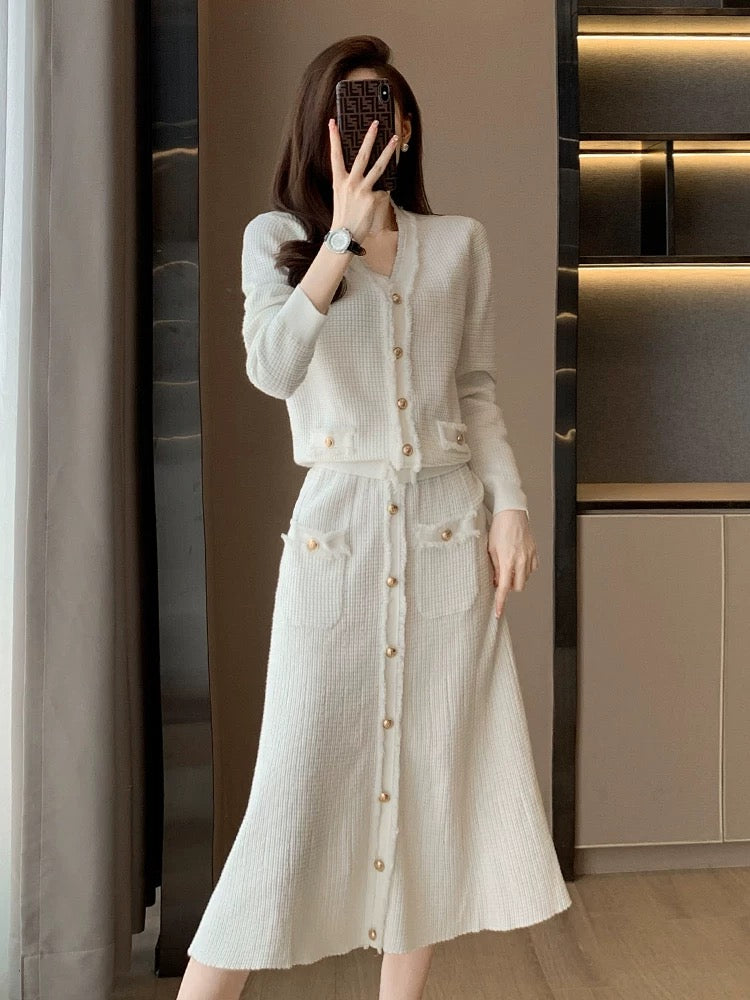 2023 Autumn and Winter New French Style Knitted Fashion Suit Skirt Women's Slim Fit Two-piece Skirt