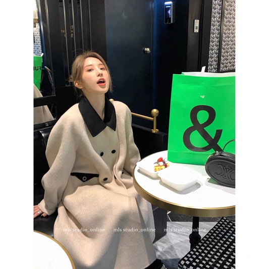 MLS high-end double-sided woolen women's 2023 new winter design niche woolen coat fashion foreign style coat