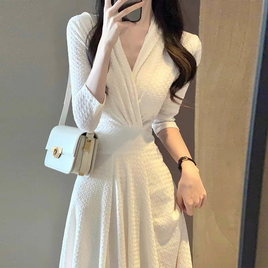 European station autumn and winter new style waist reduction age temperament elegant literary style fairy skirt socialite goddess dress long skirt