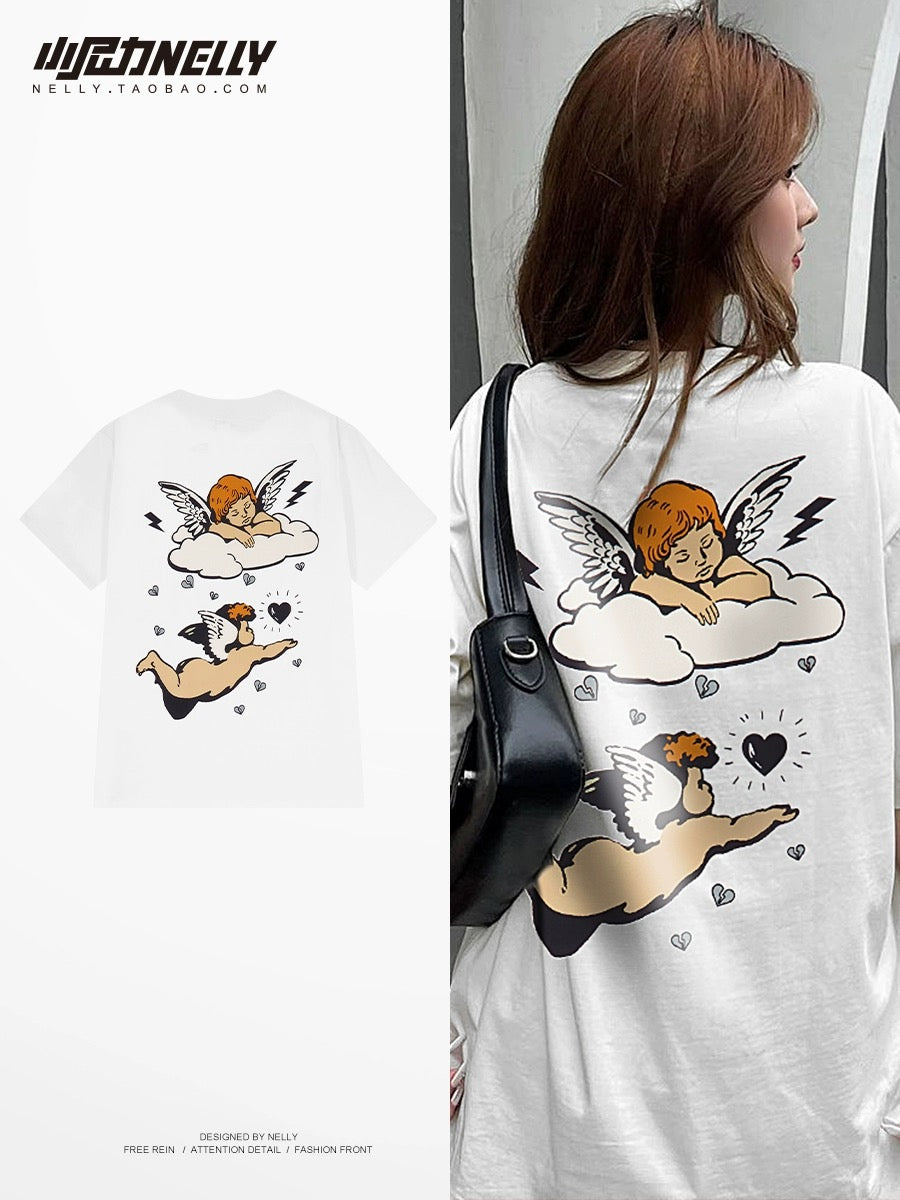 Retro oversize Japanese anime printed short-sleeved T-shirt for men and women summer new versatile niche top trendy ins
