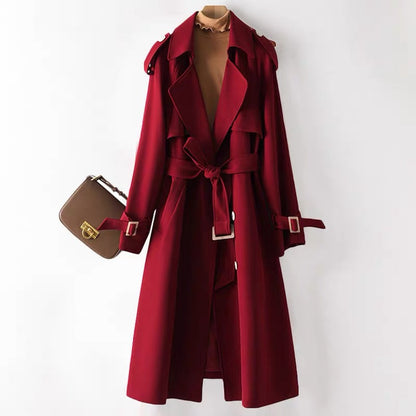 Christmas and New Year Red Windbreaker Coat for Women Spring and Autumn Thick Slim Knitted Bottoming Dress Casual Suit (S0347)