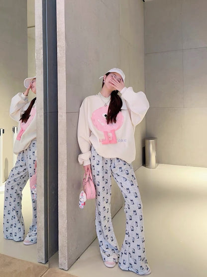 Thebestxue off-white small pink ball loose sweatshirt for women 2023 new popular tops autumn women's jacket trendy
