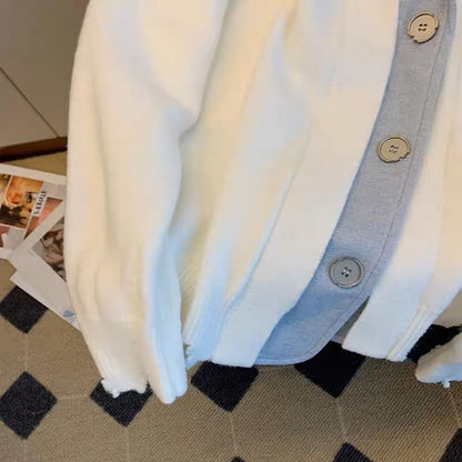 Sweet and high-quality false two-piece suit collar splicing sweater for men and women winter French loose lazy style knitted jacket