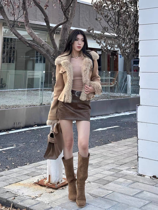 Luo Ge fur one-piece imitation fox fur motorcycle jacket for women in autumn and winter thickened short fur eco-friendly fur (A9983)