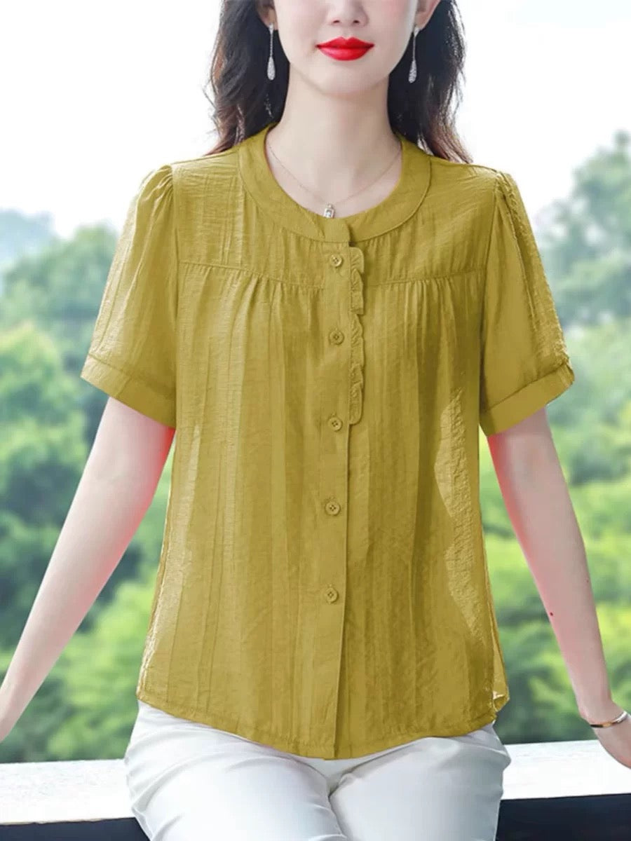 Cotton and linen shirts for women summer 2024 new style for mothers loose and slim short-sleeved tops small shirts large size shirts