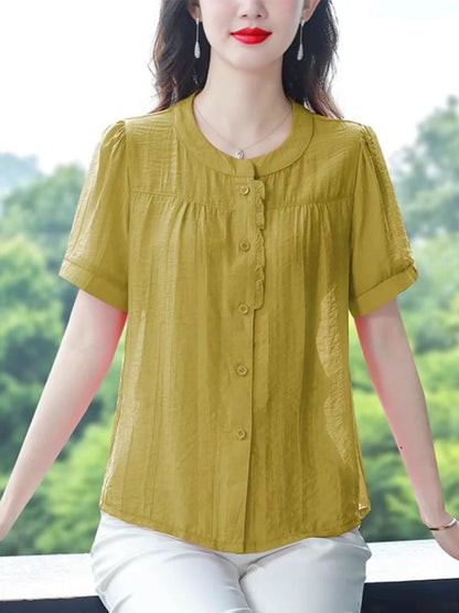 Cotton and linen shirts for women summer 2024 new style for mothers loose and slim short-sleeved tops small shirts large size shirts