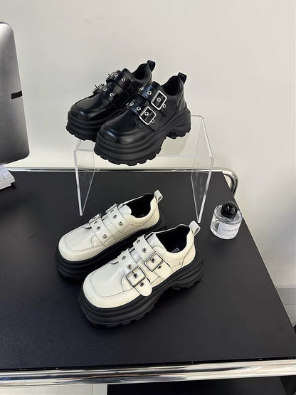 Bai Xiangni niche dad shoes for women 2023 autumn new thick sole increased belt buckle casual British style sports shoes