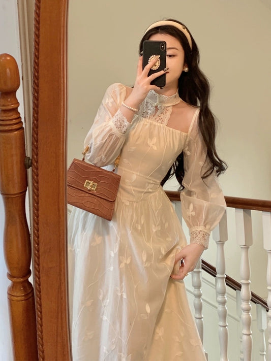 Tanggongzi early spring new tea break French dress niche design retro romantic skirt fairy super fairy