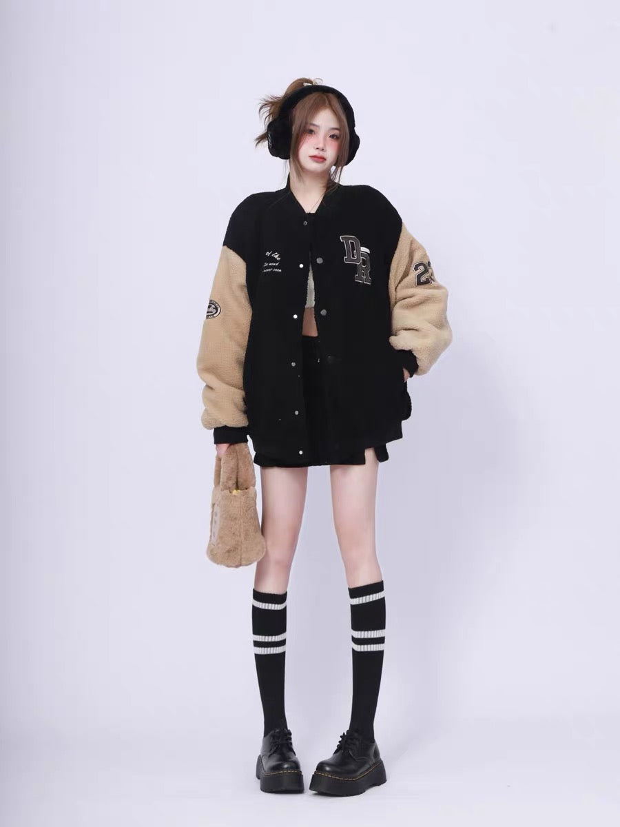 American retro trendy brand oversize niche flight suit lamb wool cotton suit women's winter thickened jacket high-end A3344