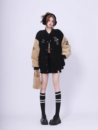 American retro trendy brand oversize niche flight suit lamb wool cotton suit women's winter thickened jacket high-end A3344