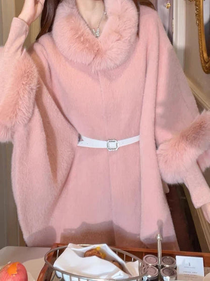 Zhang Xinzi [Winter Milk Cafe] Plush Cape Coat Women's 2023 Winter New Temperament Woolen Sleeve Coat