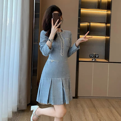 2023 autumn small fragrance style high-end a-line women's dress new French style beautiful little skirt