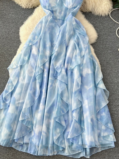 Super fairy suspender dress for women in early autumn with heavy industry diamond-encrusted tube top, sleeveless waist, temperament ruffled fairy skirt