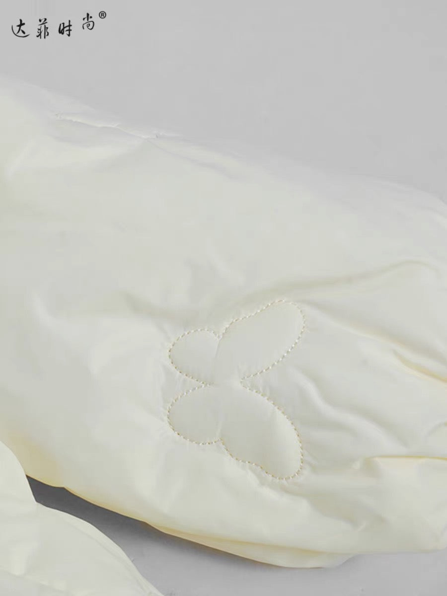 2023 new winter fashion collar ruffled waist white duck down butterfly embroidered down jacket
