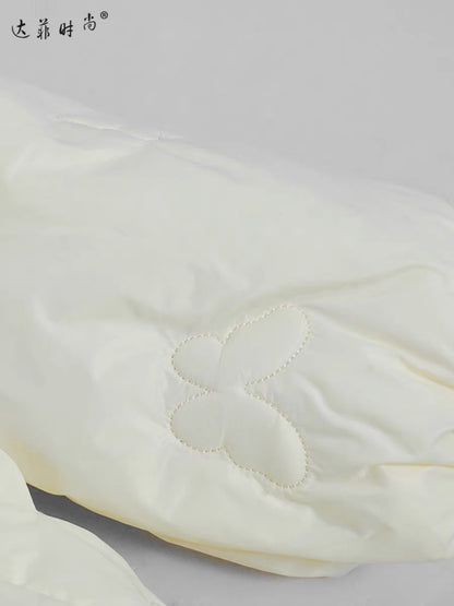2023 new winter fashion collar ruffled waist white duck down butterfly embroidered down jacket