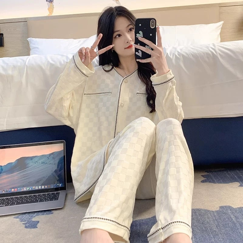 Pajamas women summer cardigan long-sleeved trousers suit summer ladies 2024 new cartoon spring autumn winter home clothes