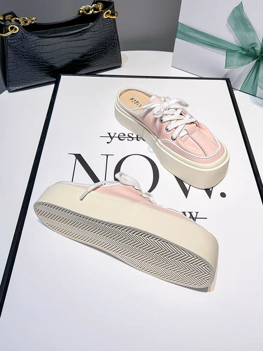 Uncle Jian's Baotou Half Slippers Women's Summer Casual Canvas Shoes Thick-soled Increased One-leg Lazy Shoes (S0129)