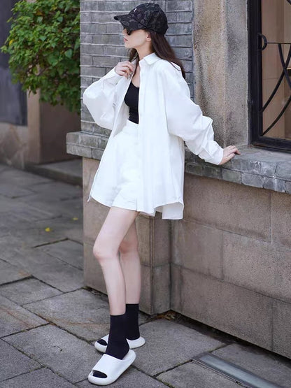 Cool wind white shirt suit women 2023 summer new fashion high-end sense wear casual shorts two-piece set