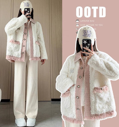 Maternity coat autumn and winter outer wear thickened lambswool 2023 new fashion winter suit tops and pants two pieces (D7772)