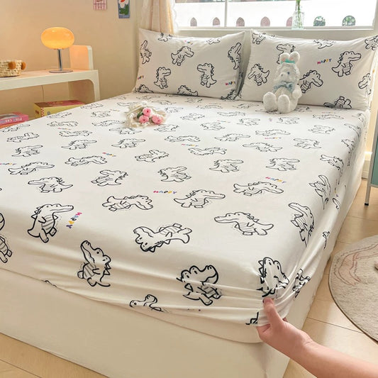 Cotton bed sheet single piece pure cotton bed cover dust cover summer children single mattress anti-slip protective cover three-piece set