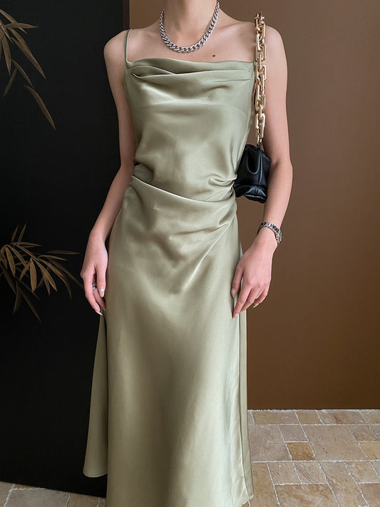 Sinan French light luxury high-end satin waist slimming suspender dress 2024 early spring new SN4097