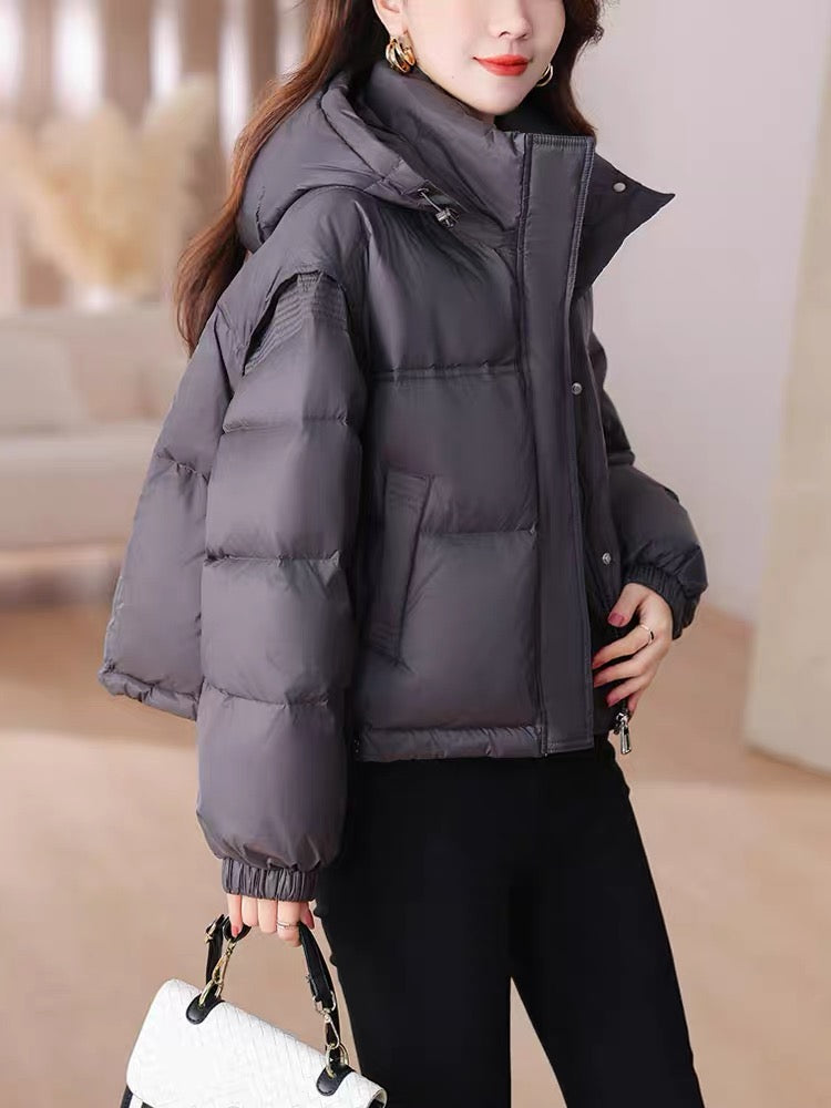 Korean style new loose thickened down jacket women's short hooded fashionable design niche warm bread jacket