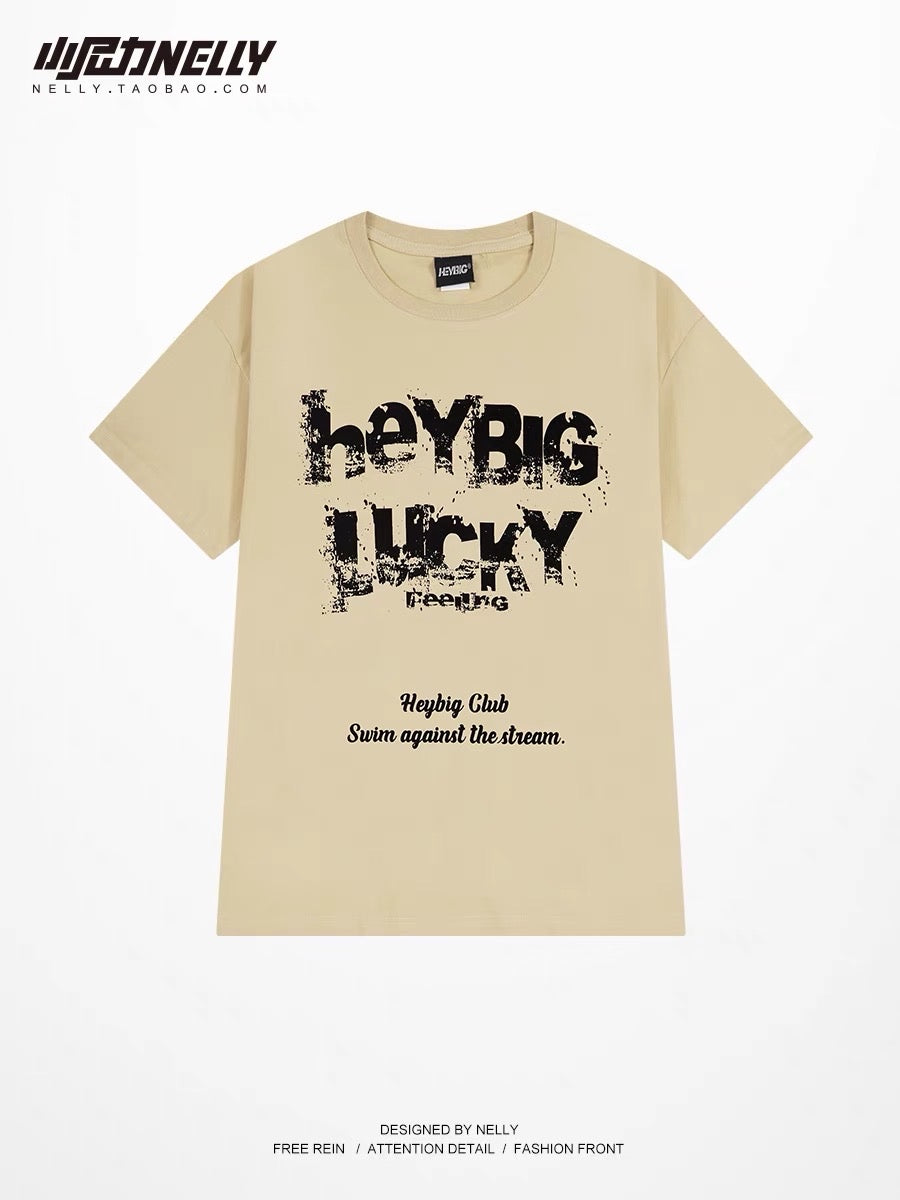 Summer 2023 new heavy cotton loose short-sleeved t-shirt men's trend American retro all-match half-sleeved ins top