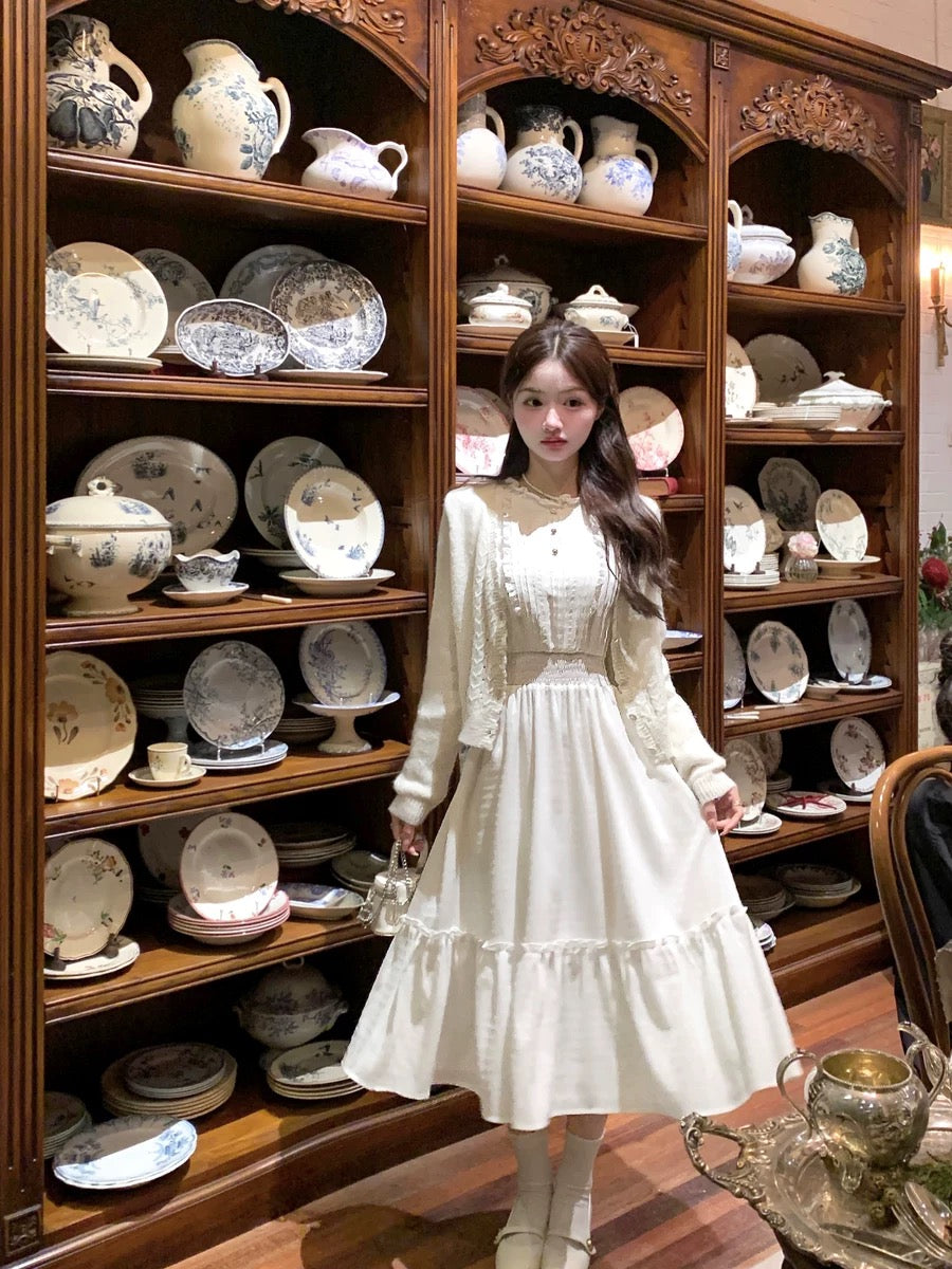 Q Girl’s Letter to Venus/French Retro Big Swing White Long Dress 2024 Early Spring New Dress Long Sleeves