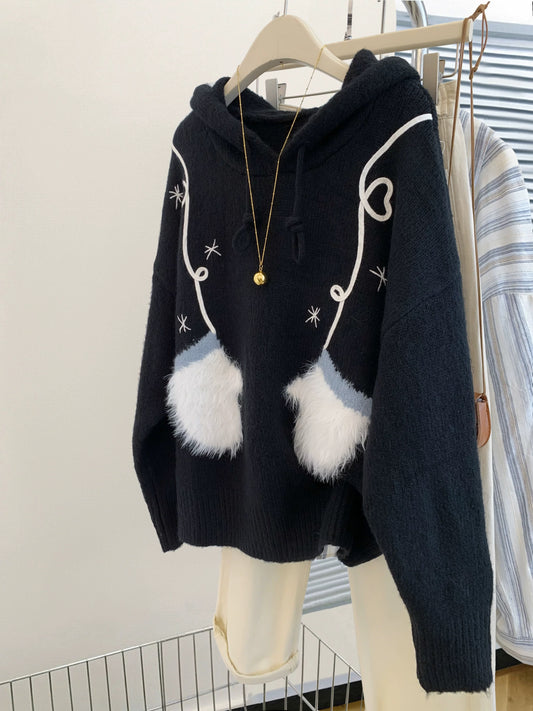 style bow-knitted sweater cardigan coat for women in early autumn straight shoulder French design short outerwear