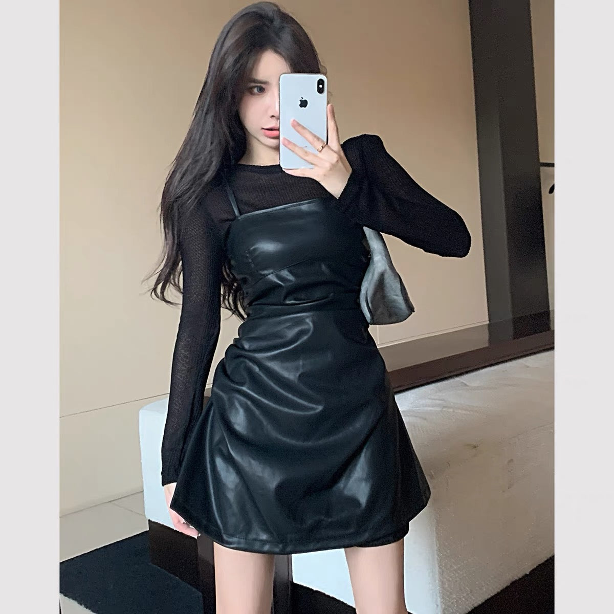 Long-sleeved top, slim tube top suspender dress, 2023 European hot-selling suit, early autumn new two-piece set for women A2251