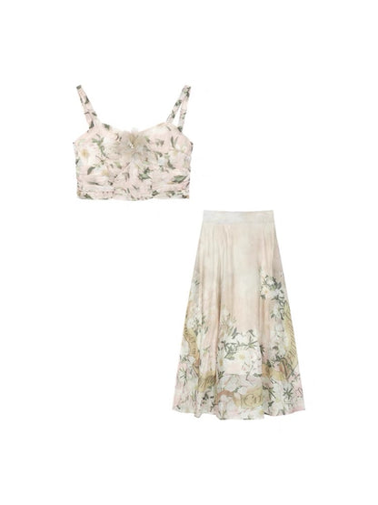 French suit temperament camisole top women's summer seaside vacation two-piece high-quality skirt long skirt