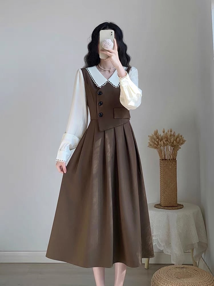 Autumn women's 2023 new French waist slimming tea-style first love sweet and gentle style dress