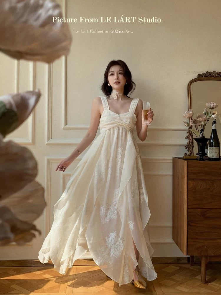 LELART French temperament high-grade suspender dress new summer irregular holiday style embroidered long skirt