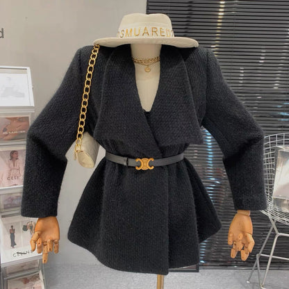 Korean-style lazy style slimming and age-reducing concealed button design versatile loose lace-up waist fashionable long-sleeved jacket for women