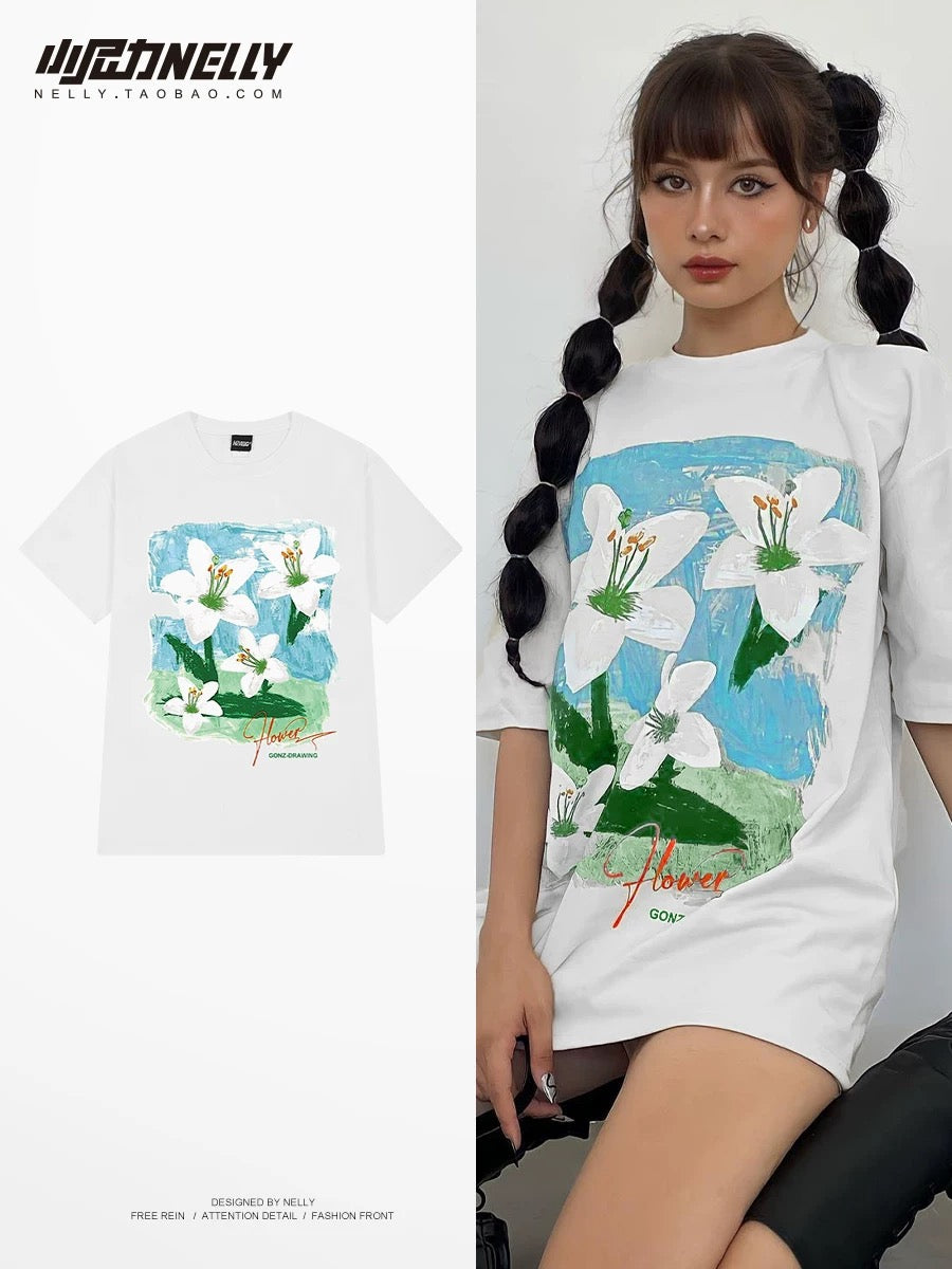 American cartoon cat print round neck short sleeve men and women summer 2025 couple pure cotton t-shirt half sleeve bottoming shirt trend
