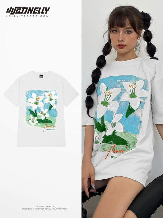 American cartoon cat print round neck short sleeve men and women summer 2025 couple pure cotton t-shirt half sleeve bottoming shirt trend