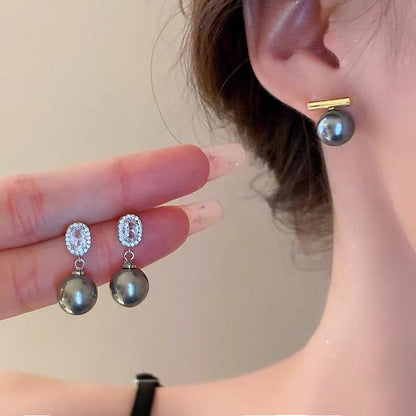 Silver needle French retro zircon pearl earrings light luxury temperament versatile earrings personalized fashion high-end earrings