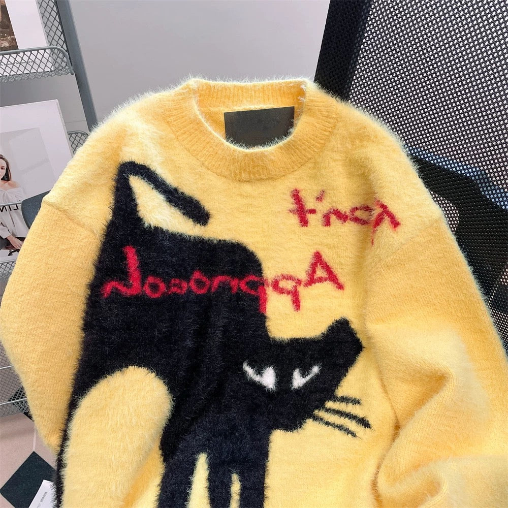 American style high-end and beautiful mink velvet cat sweater for men and women autumn and winter lazy small soft and sticky knitted top