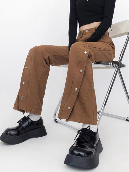 Micro-flare slit jeans for women plus size fat MM high-waist slim loose wide-leg pants pear-shaped body pants American style A3364