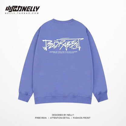 Sweater oversize high street men's spring and autumn 2023 new loose round neck hoodless American trendy brand ins long sleeves (N0927)