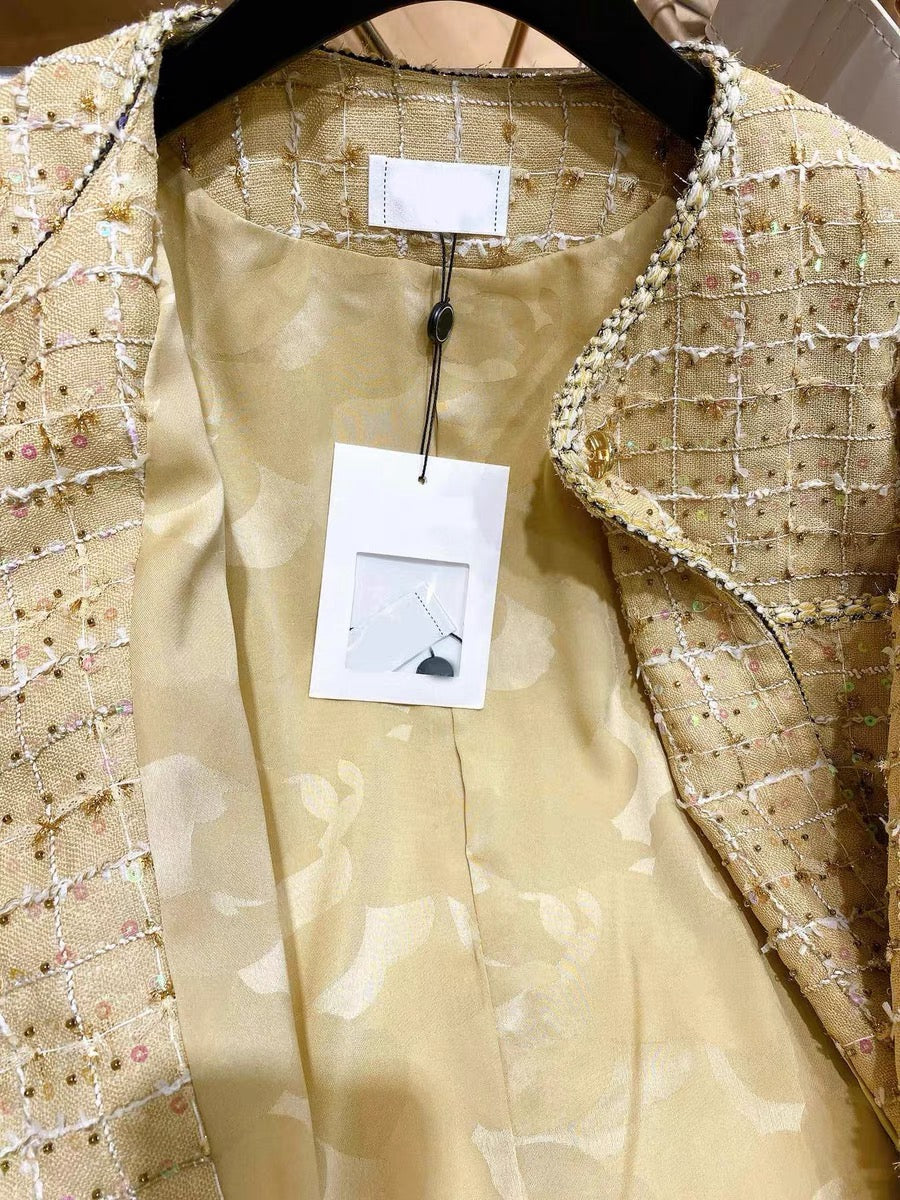 French niche design sense 23 autumn and winter new style small fragrant style short top tweed braided temperament jacket for celebrities