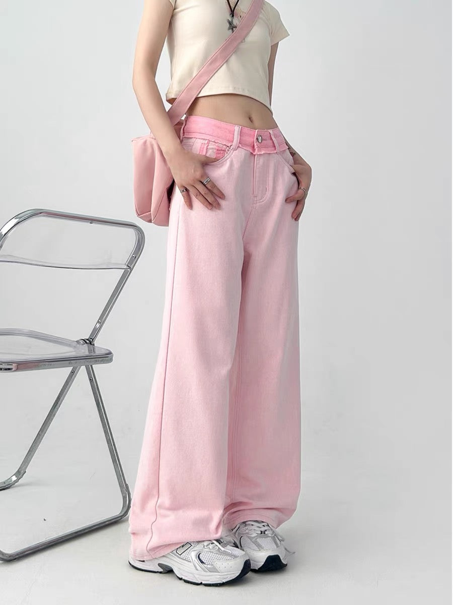 Plus size fat MM jeans women's autumn American retro high-waisted trousers wide-legged loose slimming pear-shaped body pants A3365