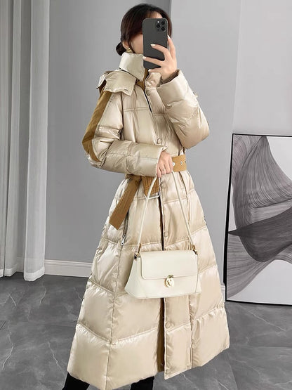 Down jacket 2023 new women's winter Korean version mid-length knee-high high-end white duck down thickened warm jacket