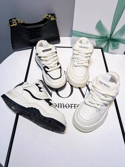 Increased comfort~!  Internet celebrity popular white shoes for women small sports sneakers 2023 autumn thick-soled casual shoes (S0137)