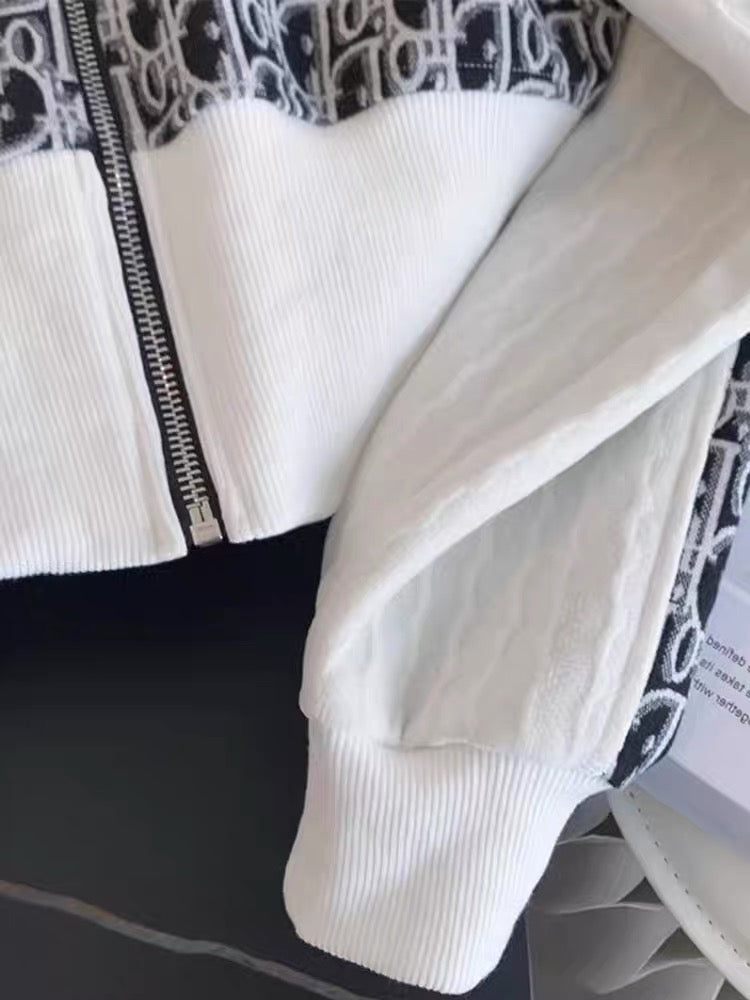 Salt style wear trendy color contrast splicing casual sports suit women's autumn stand collar sweater and trousers two-piece set