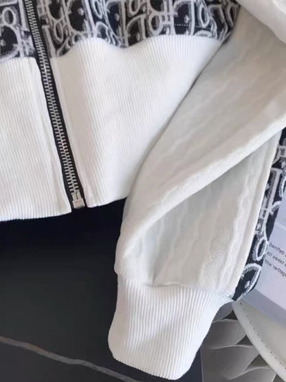 Salt style wear trendy color contrast splicing casual sports suit women's autumn stand collar sweater and trousers two-piece set